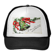 Christmas greeting with bell with ribbons hat
