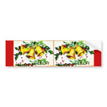 Christmas greeting with bells and holy leaves bumper stickers by RememberChristmas Christmas greeting with bells and holy leaves bumper stickers