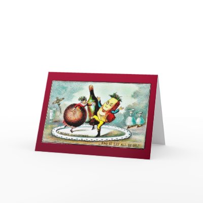 Christmas greeting with cartoon of wines and fruit Cards