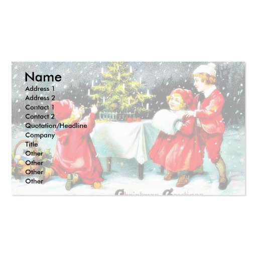 Christmas greeting with children playing around th business card template (front side)