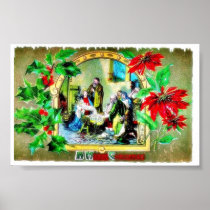 Christmas greeting with crib posters
