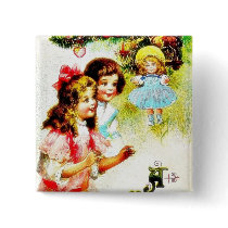 Christmas greeting with girls looking at the chris buttons