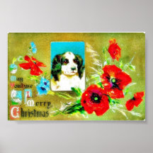 Christmas greeting with holy leaves and a photo of posters