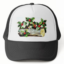 Christmas greeting with holy leaves and leaves aro hat