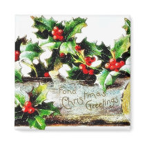 Christmas greeting with holy leaves and leaves aro refrigerator magnets