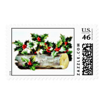 Christmas greeting with holy leaves and leaves aro postage stamp