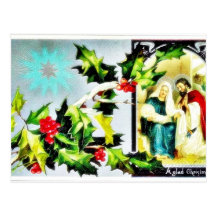 Christmas greeting with Joseph, Mary and infant je Postcard