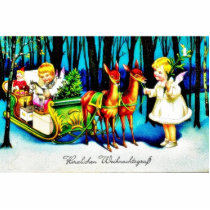Christmas greeting with kids in a cart in the snow photo sculptures