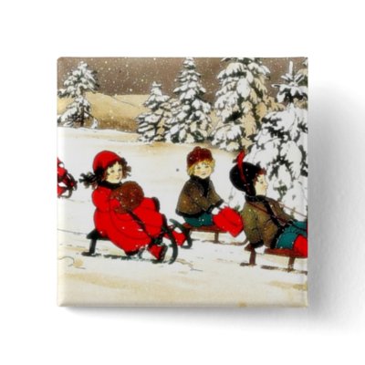 Christmas greeting with kids snow slading buttons