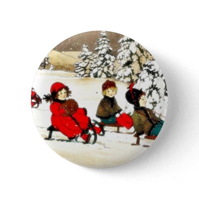 Christmas greeting with kids snow slading buttons