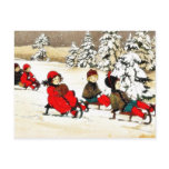 Christmas greeting with kids snow slading