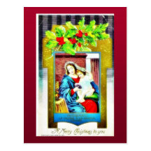 Christmas greeting with Mary and infant jesus phot Postcard