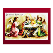 Christmas greeting with Mary , infant jesus with t Post Card