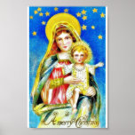 Christmas greeting with mother mary holding jesus poster
