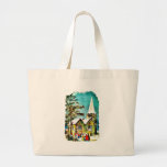 Christmas greeting with people going to church canvas bags