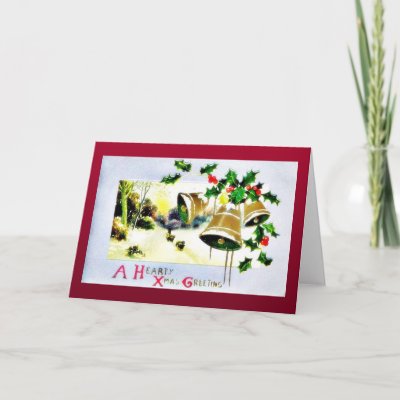 Christmas greeting with scenary and bells cards