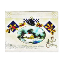 Christmas greeting with scenary and bells postcards
