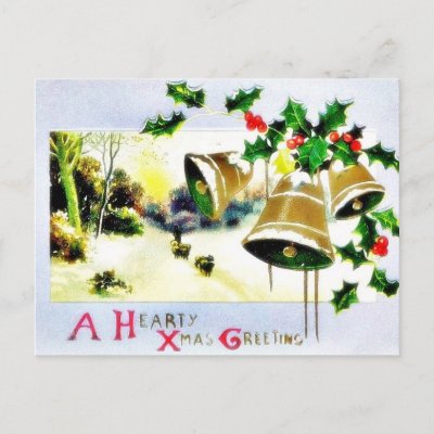 Christmas greeting with scenary and bells postcards