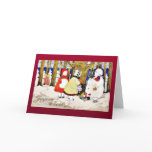 Christmas greeting with snow man presents gifts to