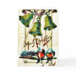 Christmas greeting with three bells and three bird
