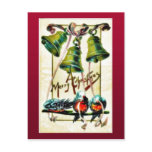 Christmas greeting with three bells and three bird