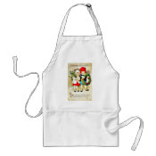 Christmas greeting with two kids holding bouque an apron