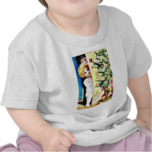 Christmas greeting with two kids looking through t t shirt