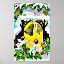 Christmas greeting with two young kids like an ang posters