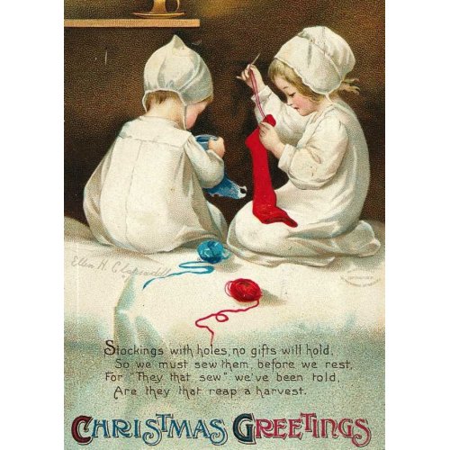 Christmas Greetings Kids Sewing Christmas Socks card