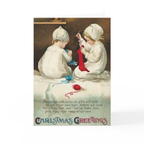 Christmas Greetings Kids Sewing Christmas Socks card