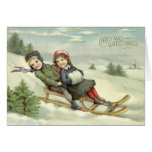 Christmas Greetings Sledding Kids