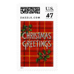 Christmas Greetings Stamps Plaid Holly Birch tree