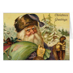 Christmas Greetings Vintage Santa with Toy Bag