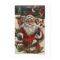 Christmas GreetingSanta with Deer and Kids Postcard