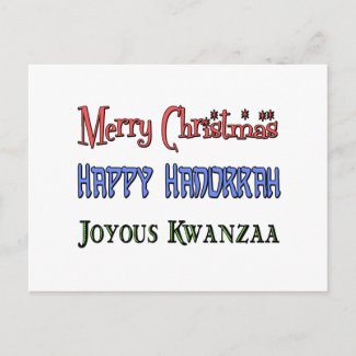 Christmas - Hanukkah - Kwanzaa Postcard