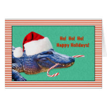 Christmas, Happy Holidays, Alligator,  Santa Hat Greeting Cards