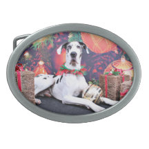 Christmas - Harlequin Great Dane - Baron Oval Belt Buckles