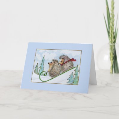 Christmas Hedgehog Sled Greeting Card