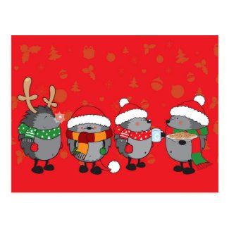 Christmas hedgehogs postcard