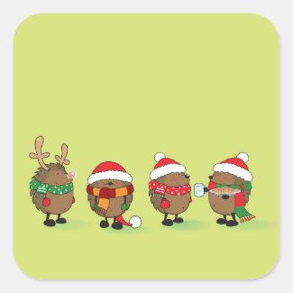 Christmas hedgehogs square sticker