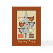 Christmas hens decorate tree Card