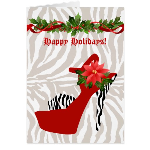 Christmas High Heel Shoe Zebra Red Greeting Cards Zazzle
