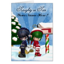 Christmas Holiday Card Naught or Nice Elfs at the