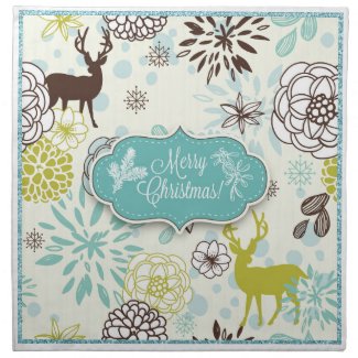 Christmas Holiday Cloth Napkin - Vintage Blue Deer