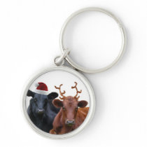 Christmas Holiday Cows in Santa Hat and Antlers Keychains