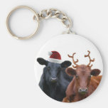 Christmas Holiday Cows in Santa Hat and Antlers Key Chain