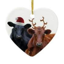 Christmas Holiday Cows in Santa Hat and Antlers Christmas Tree Ornament
