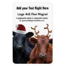 Christmas Holiday Cows in Santa Hat and Antlers Rectangle Magnet