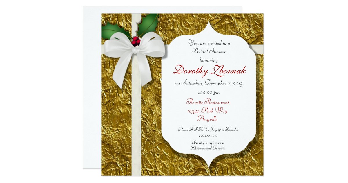 Christmas Holiday Custom Bridal Shower Invitation Zazzle