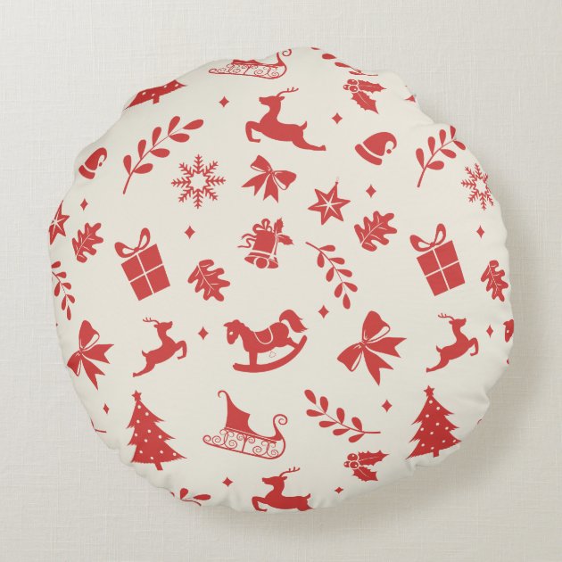 Christmas Holiday Decorative Monogram Initial Round Pillow